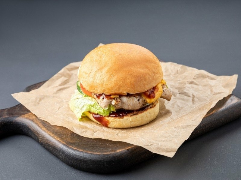 Burger with chicken steak